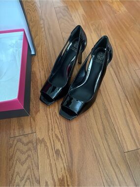 Vince Camuto - Black Patent Leather Peep-Toe High Heels
